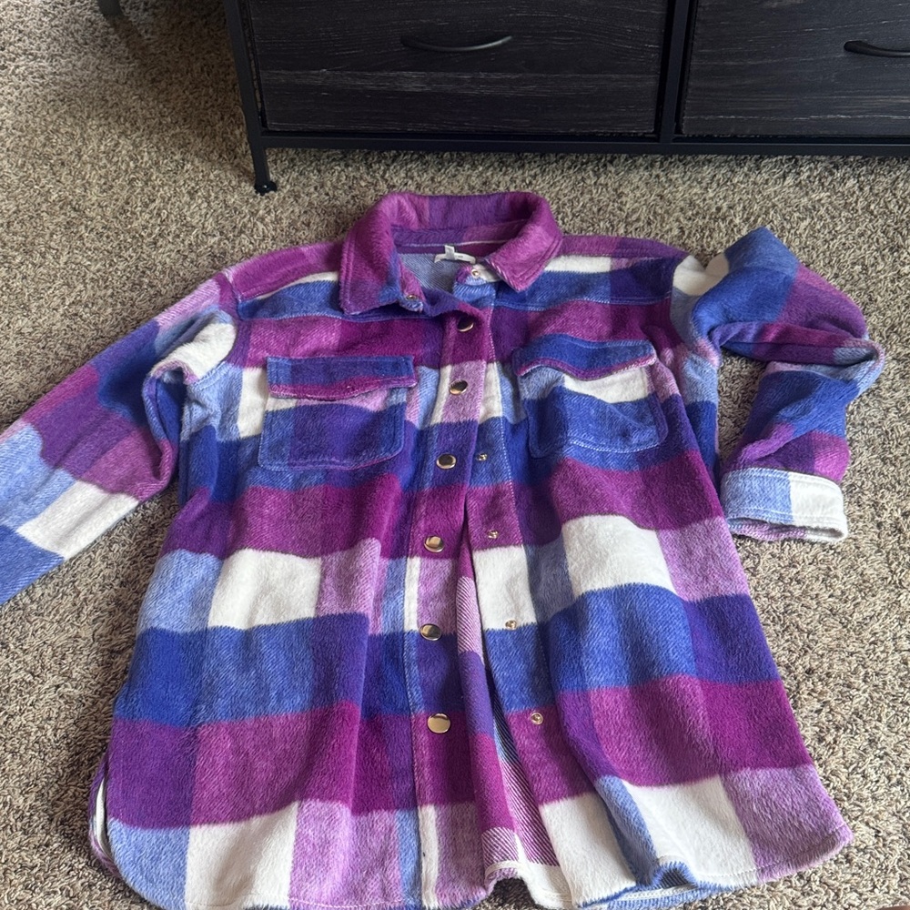 Maurices Women's Plaid Button Down Shirt - Purple, Blue, White